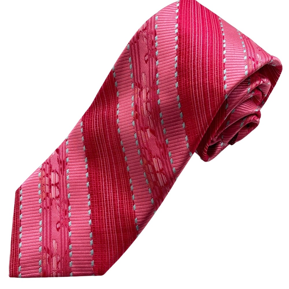 Robert Graham Tie Pink Red Turquoise Striped Floral Silk Preppy Dandy